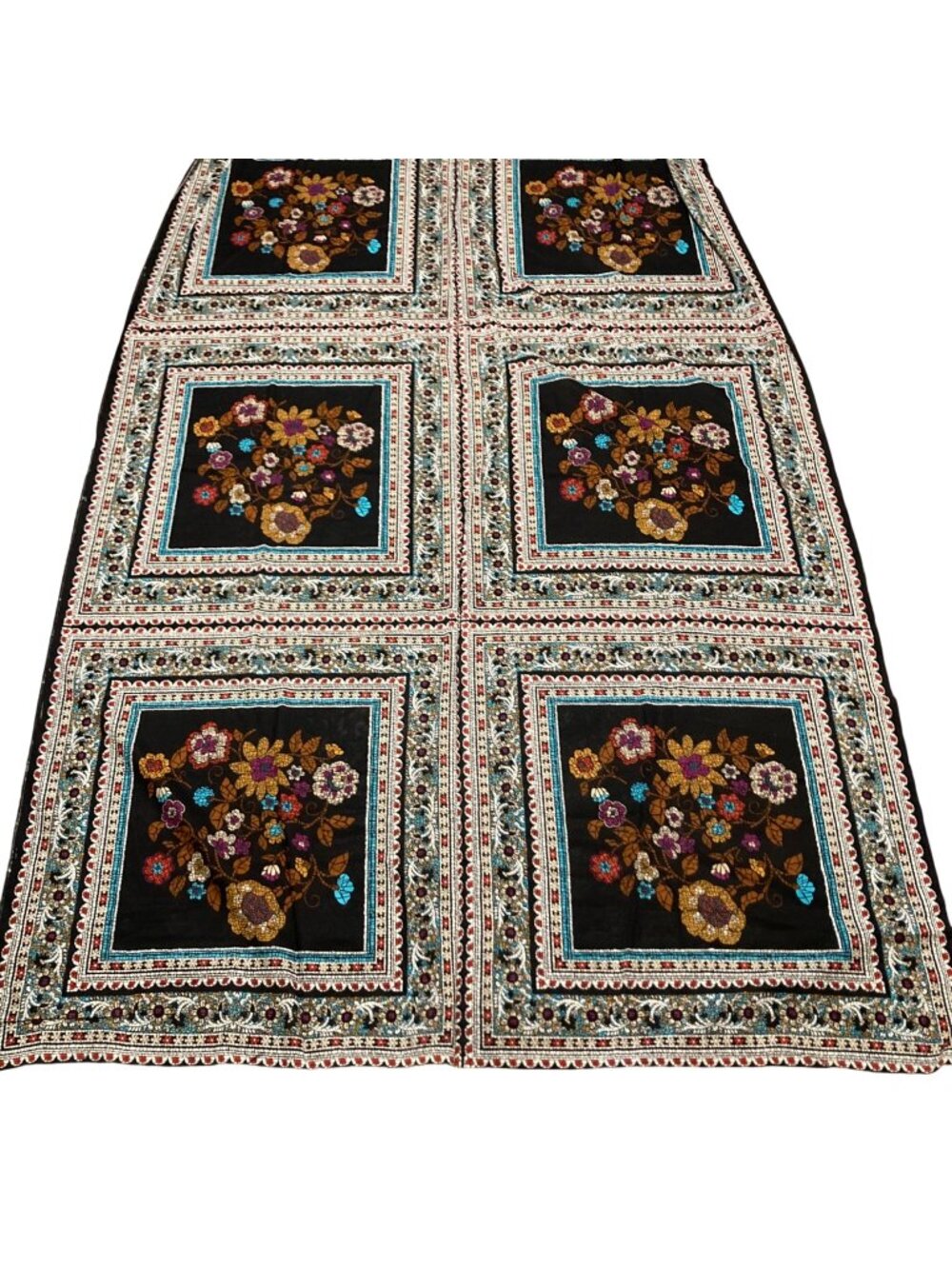Vintage Fabric Floral Panel With Stained Glass Look Design 3+ Yards